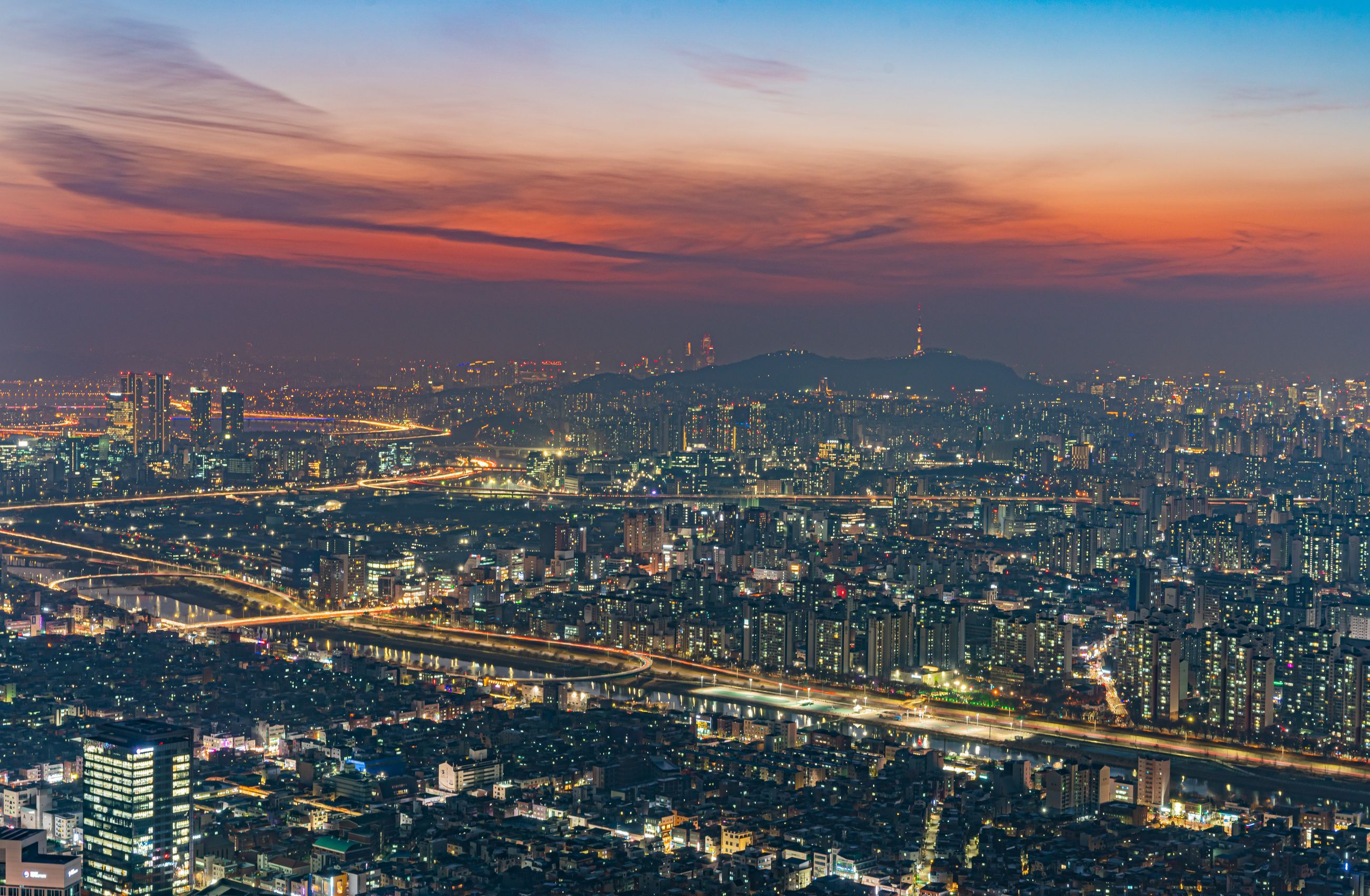 Seoul at dusk, looking across the city
